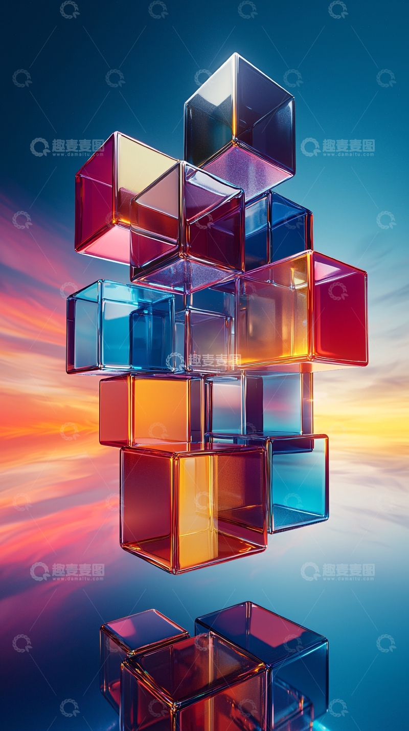 高清大图下载【趣麦麦图】彩色玻璃方块