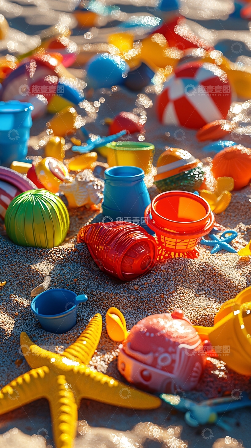 沙滩上的彩色玩具
