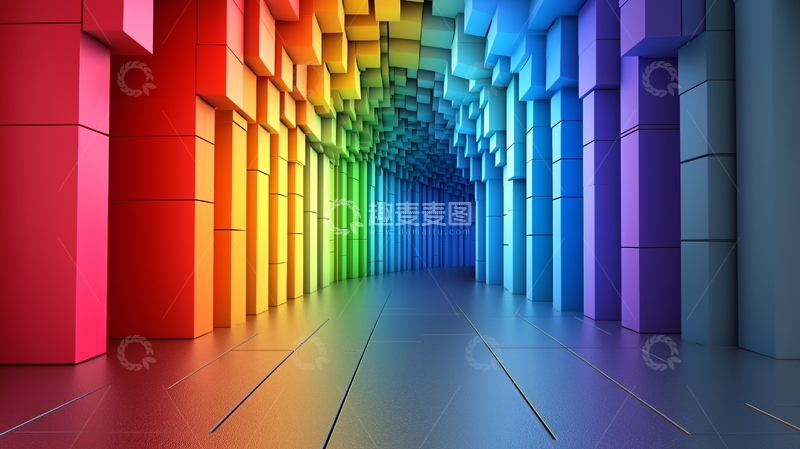 高清大图下载【趣麦麦图】彩色方块隧道