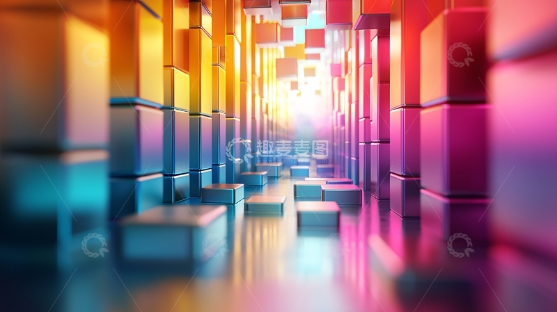 高清大图下载【趣麦麦图】彩色方块隧道