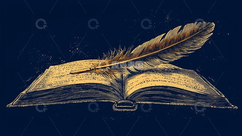 高清大图下载【趣麦麦图】复古羽毛笔和书籍