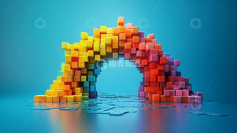 高清大图下载【趣麦麦图】彩虹色积木拱门