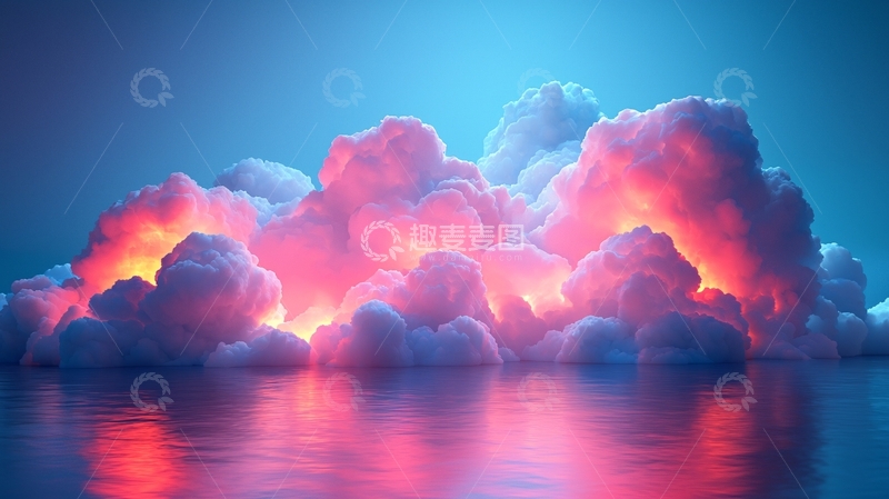 高清大图下载【趣麦麦图】蓝光红光云朵海洋倒影