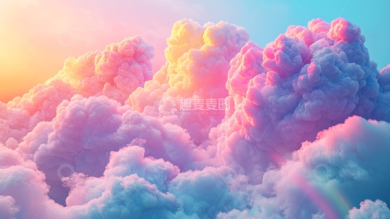 高清大图下载【趣麦麦图】梦幻粉色棉花糖天空