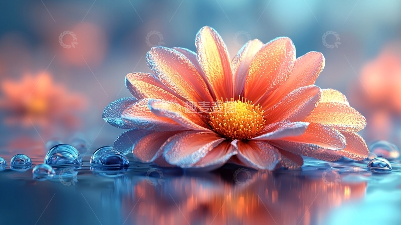 高清大图下载【趣麦麦图】水珠上的橙色雏菊