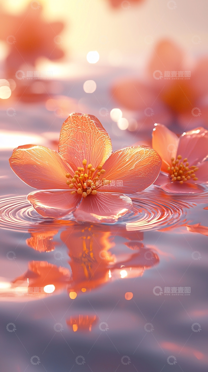 高清大图下载【趣麦麦图】水面粉色花朵