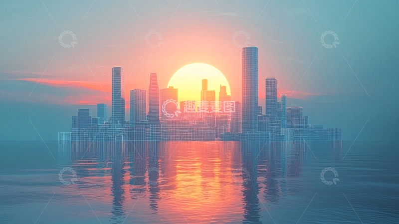高清大图下载【趣麦麦图】日出城市剪影