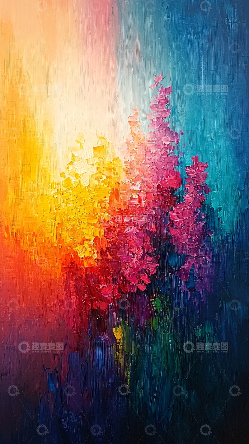 高清大图下载【趣麦麦图】绚丽多彩的抽象花卉油画