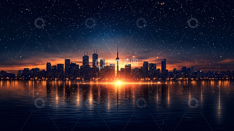 高清大图下载【趣麦麦图】星空下城市夜景