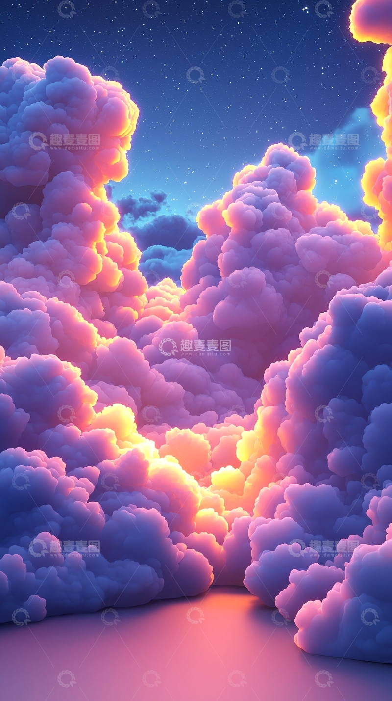 高清大图下载【趣麦麦图】梦幻紫色云彩星空