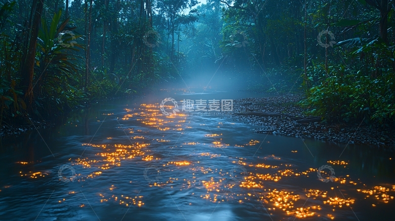 高清大图下载【趣麦麦图】雾气森林小溪