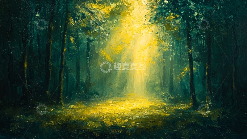 高清大图下载【趣麦麦图】森林中金色光束