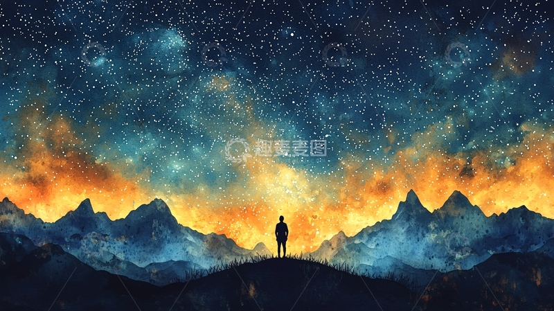 高清大图下载【趣麦麦图】星空下的人影