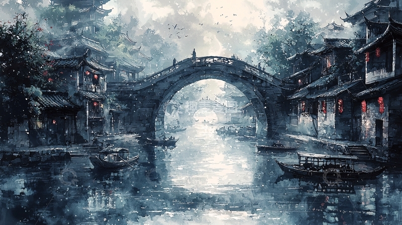 高清大图下载【趣麦麦图】水墨江南古镇