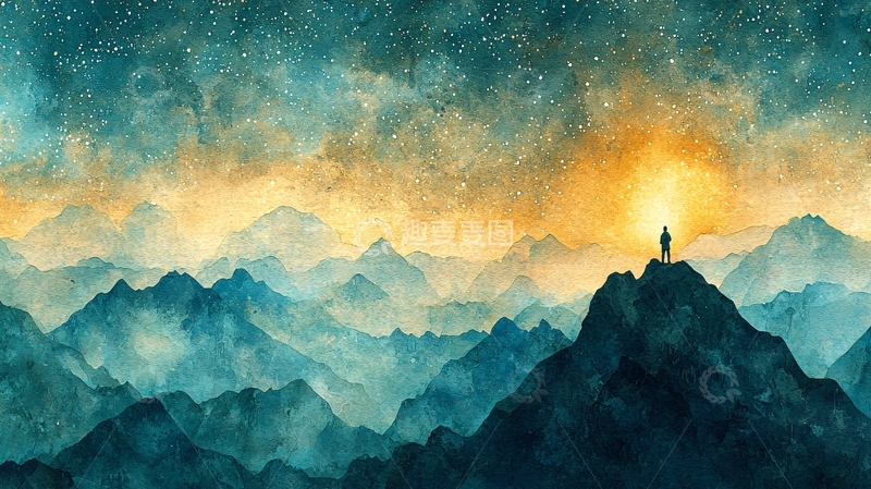 高清大图下载【趣麦麦图】山顶眺望星空的人