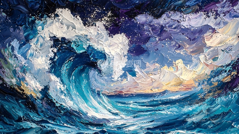 高清大图下载【趣麦麦图】油画风格海浪