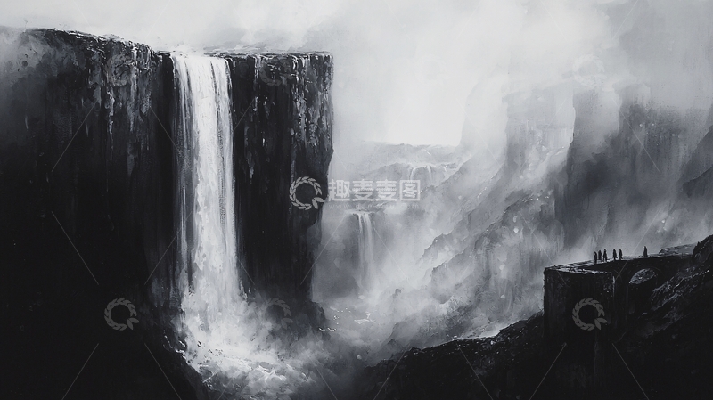 高清大图下载【趣麦麦图】黑白瀑布