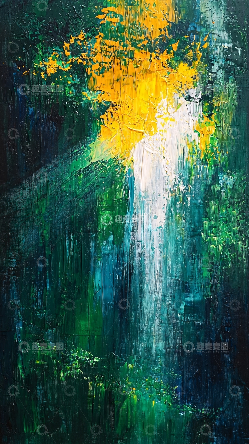 高清大图下载【趣麦麦图】绿色瀑布油画