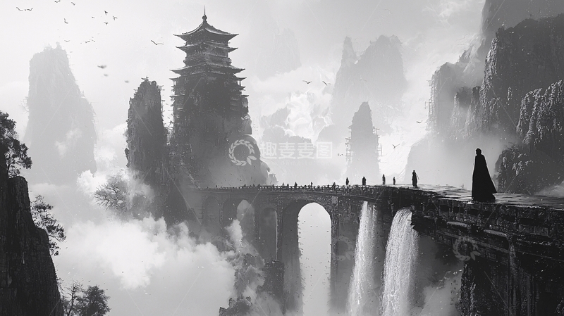 高清大图下载【趣麦麦图】水墨画风格仙境