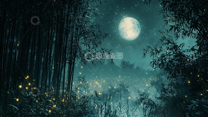 高清大图下载【趣麦麦图】月夜竹林
