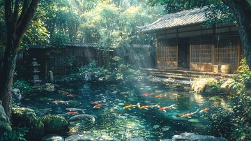 阳光下的日式庭院