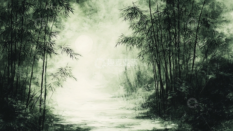 高清大图下载【趣麦麦图】水墨竹林小径