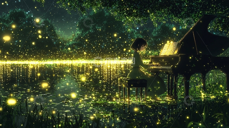 高清大图下载【趣麦麦图】萤火虫之夜钢琴演奏
