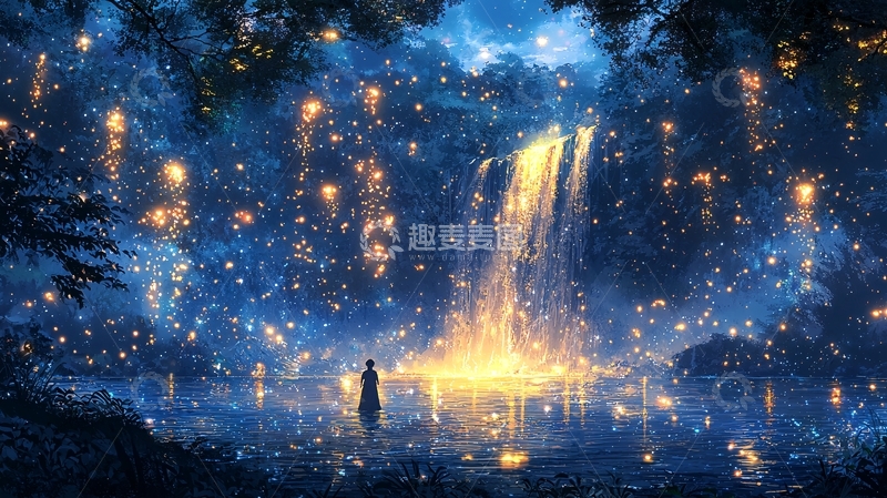高清大图下载【趣麦麦图】梦幻星空瀑布