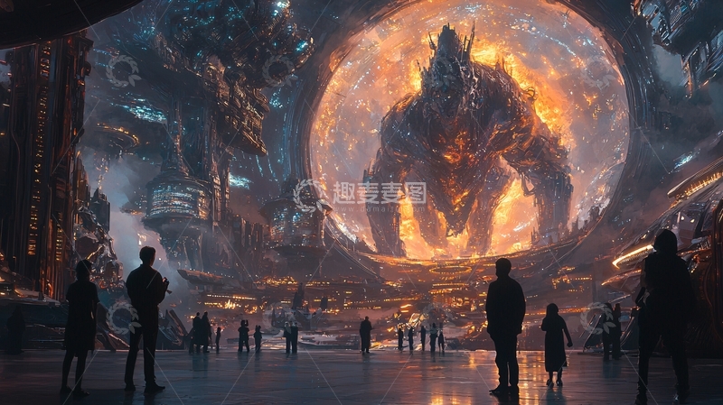 高清大图下载【趣麦麦图】巨型怪物与未来都市