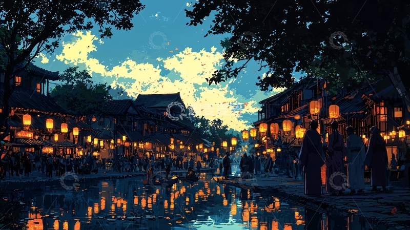 高清大图下载【趣麦麦图】古镇夜景