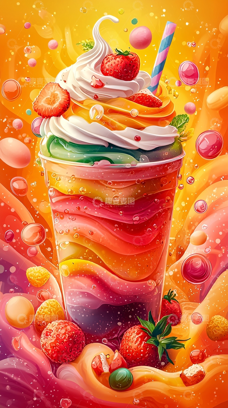 高清大图下载【趣麦麦图】-彩虹饮品