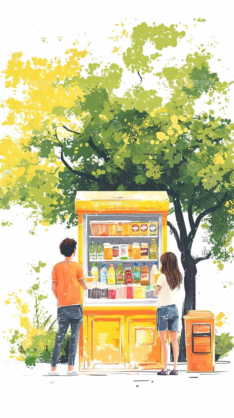 高清大图下载【趣麦麦图】清新风格自动贩卖机