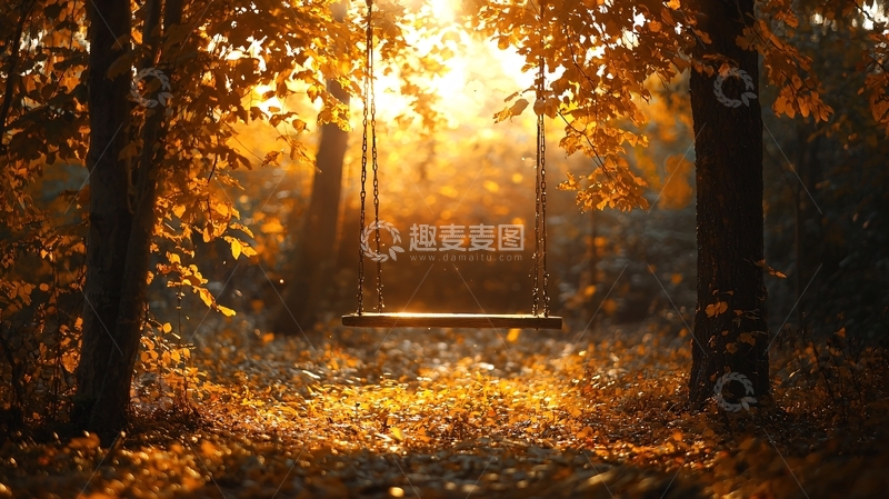 高清大图下载【趣麦麦图】秋日阳光下的秋千