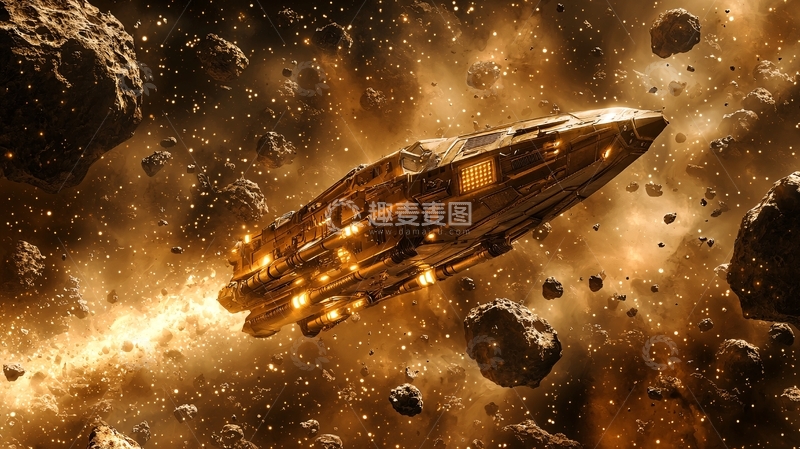 高清大图下载【趣麦麦图】宇宙飞船陨石带穿梭