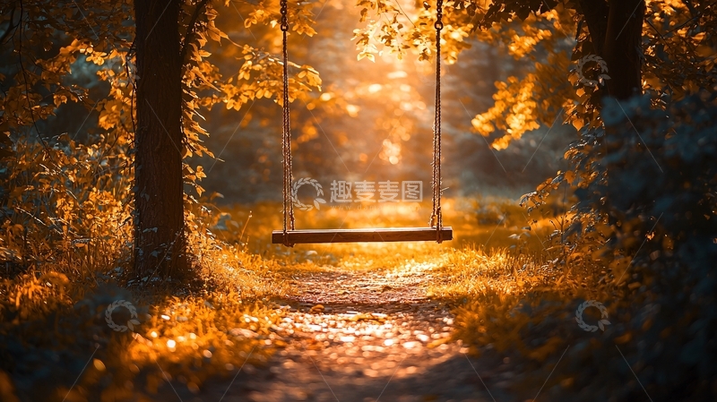 高清大图下载【趣麦麦图】秋日森林秋千
