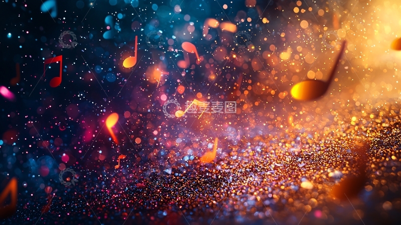 高清大图下载【趣麦麦图】绚丽多彩的音乐音符背景