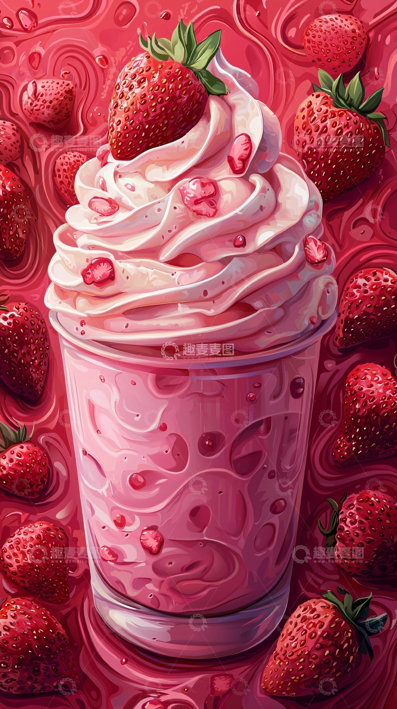 高清大图下载【趣麦麦图】草莓奶昔