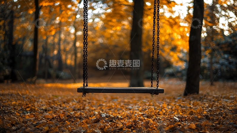 高清大图下载【趣麦麦图】秋日森林秋千