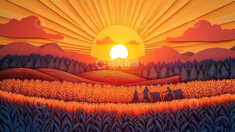 高清大图下载【趣麦麦图】夕阳西下麦田风光
