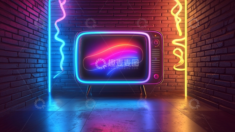 高清大图下载【趣麦麦图】复古霓虹电视