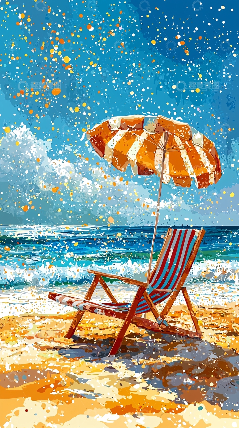 高清大图下载【趣麦麦图】海滩躺椅遮阳伞