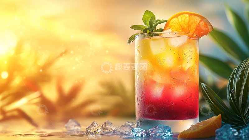 高清大图下载【趣麦麦图】日落海滩鸡尾酒