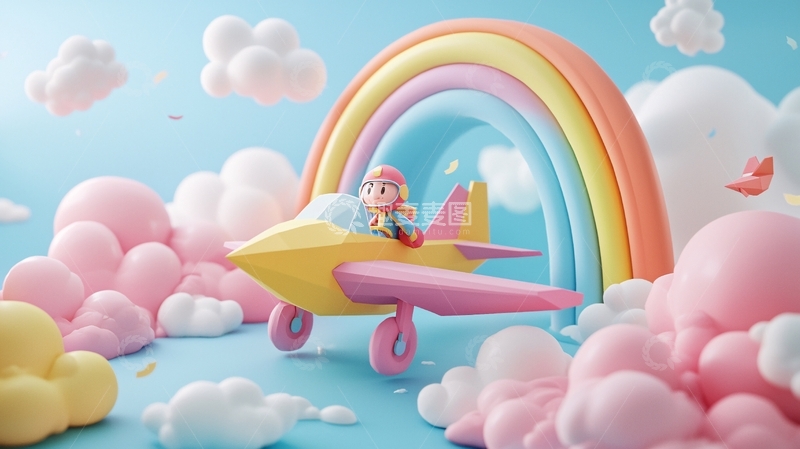 高清大图下载【趣麦麦图】彩虹飞机卡通