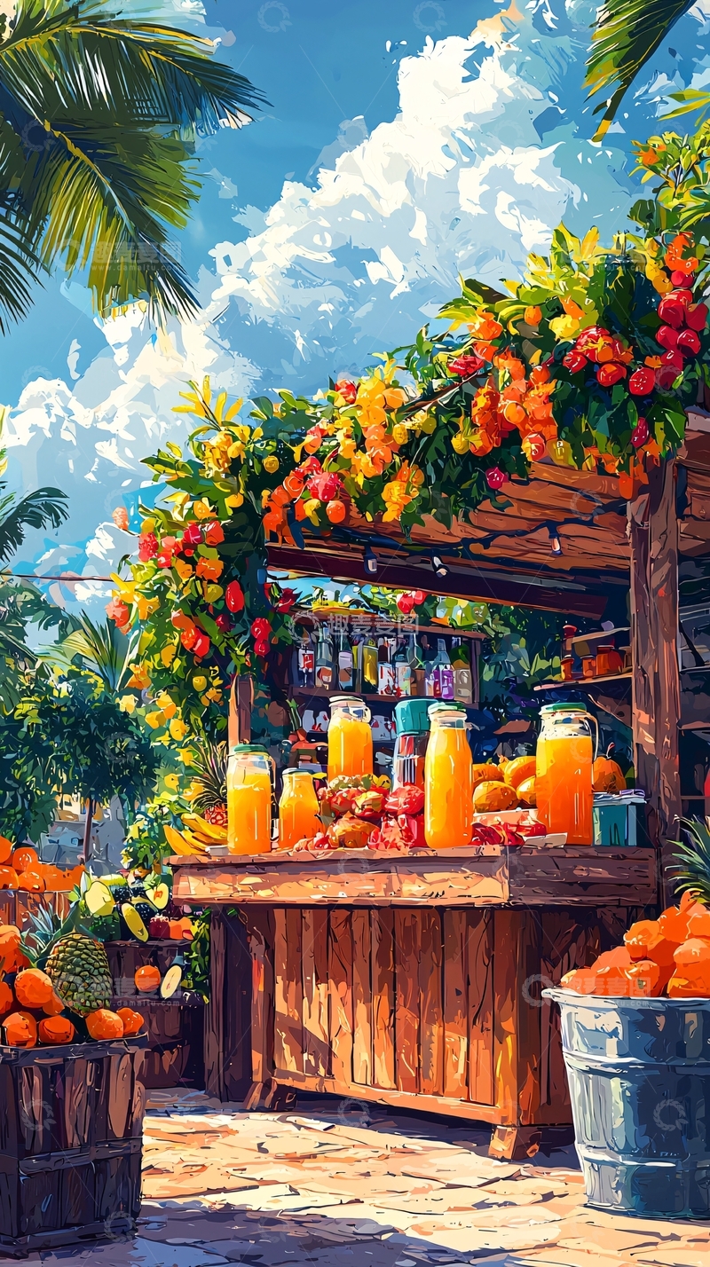 高清大图下载【趣麦麦图】热带水果摊