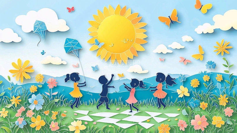 高清大图下载【趣麦麦图】儿童玩耍春日图