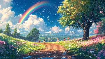 彩虹雨后田园风光