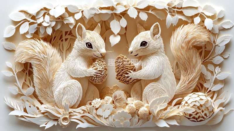 高清大图下载【趣麦麦图】两只小松鼠雕刻