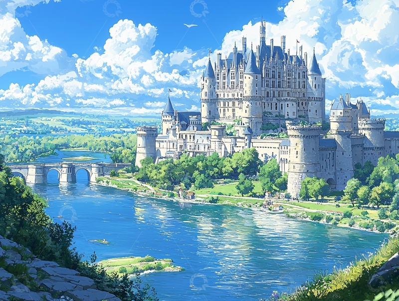 高清大图下载【趣麦麦图】蓝天白云下的宏伟城堡