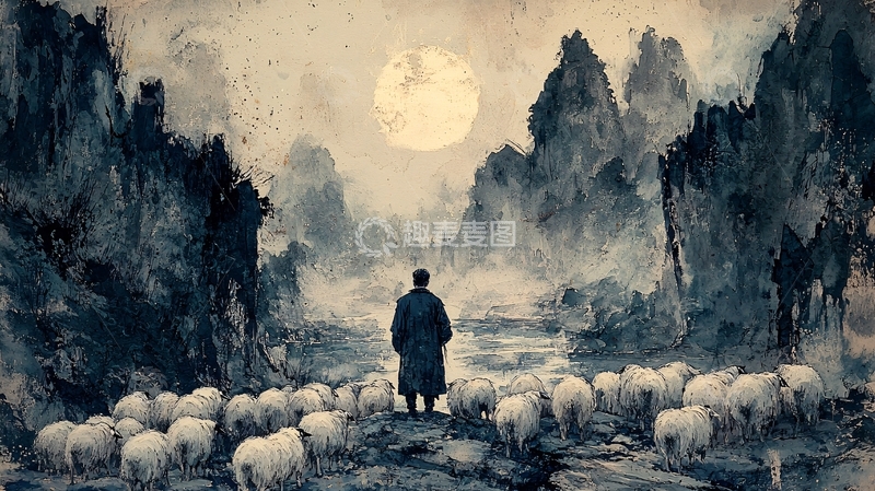 高清大图下载【趣麦麦图】月夜牧羊人