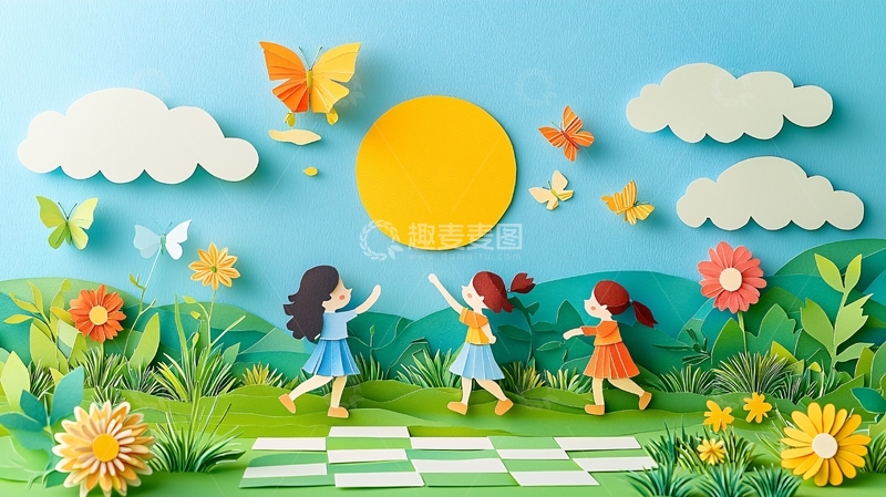 高清大图下载【趣麦麦图】快乐的女孩在草地上跳舞